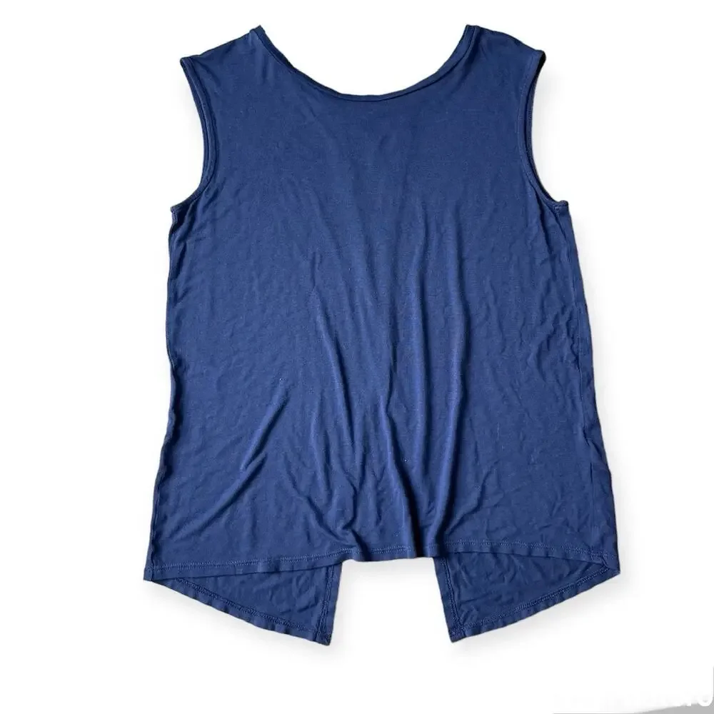Girls L 10-12 Old Navy Blue Sleeveless Tank Top Split Open Back Detail Shirt